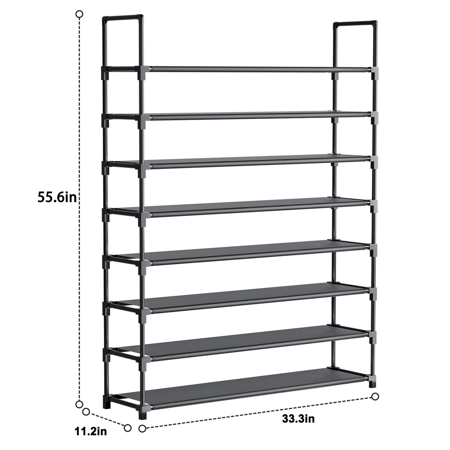 OYREL Shoe Rack 8 Tier 32-40 Pairs Shoes, Shoe Storage Organizer Large with Side Bag Space Saving for Closet, Entryway, Garage, Bedroom Non-Woven Shoe Rack Shelf Black