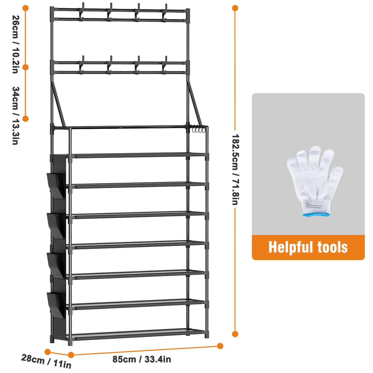 OYREL Shoe Rack 7 Tier Sturdy Shoe Racks for Closet Shoes Organizer for 28-35 Pairs Large Capacity Shoe Storage Rack with Multifunctional 5 Hooks and Side Pocket for Entrance Entryway
