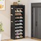 OYREL Shoe Rack with Cover 10+1 Tier Tall 36-41 Pairs with 6 Side Pockets Large Storage Capacity Dustproof Shoes Storage for Closet Entryway, Sturdy Black Shoe Organizer Stand Shelf