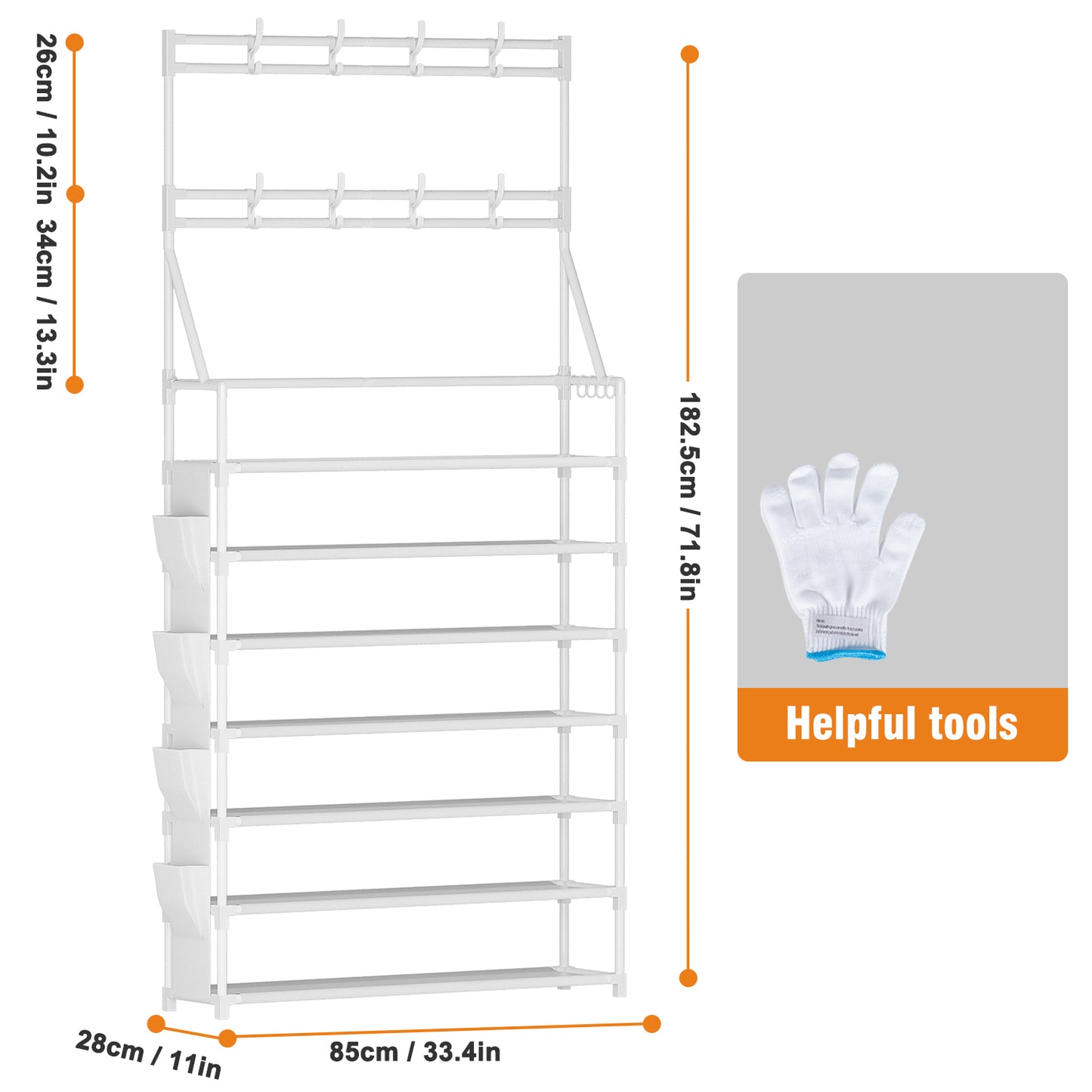 OYREL Shoe Rack 7 Tier Sturdy Shoe Racks for Closet Shoes Organizer for 28-35 Pairs Large Capacity Shoe Storage Rack with Multifunctional 5 Hooks and Side Pocket for Entrance Entryway