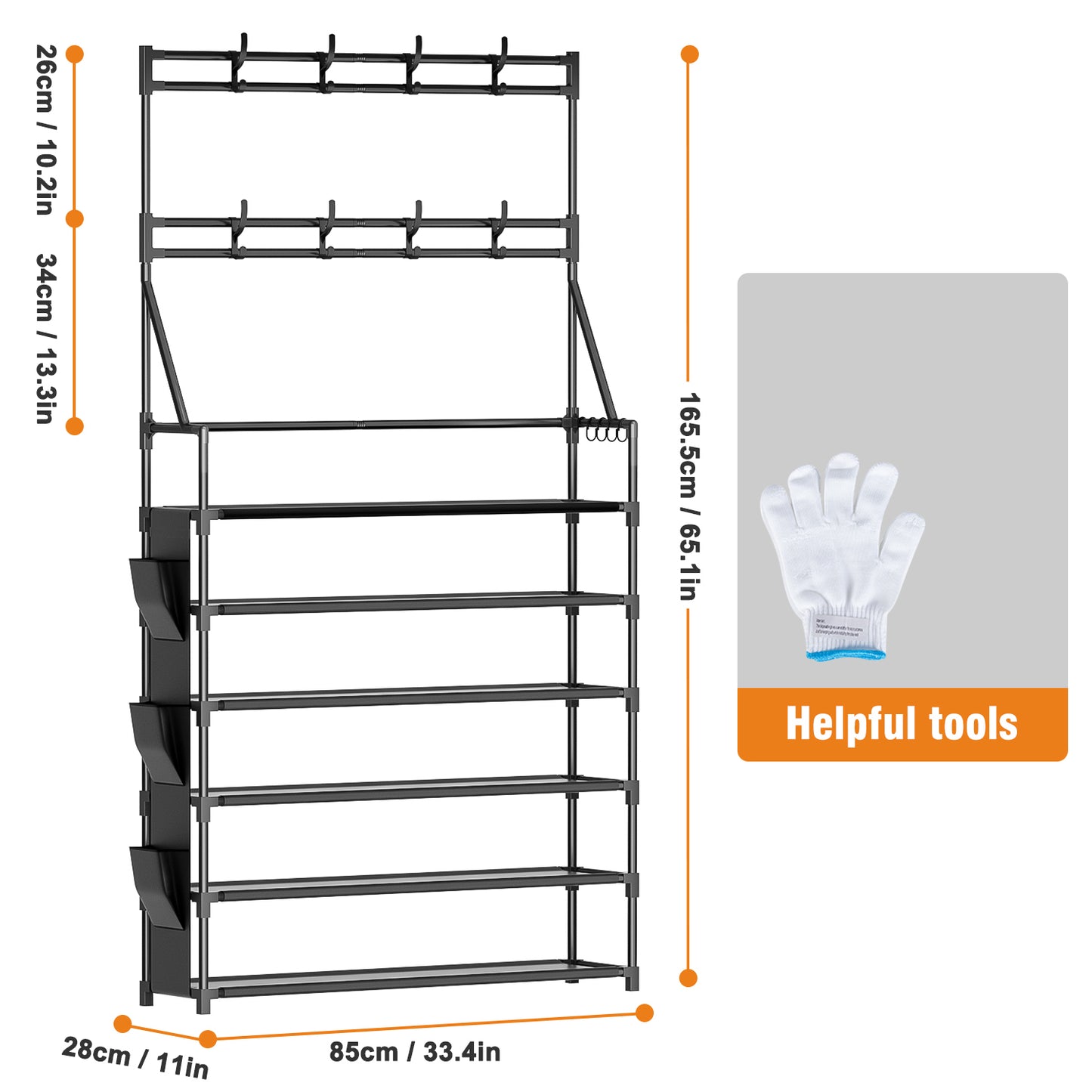 OYREL Shoe Rack 6 Tier Shoes Organizer 24-30 Pairs Shoe Racks for Closet Front Door Entrance Large Capacity Space Saving Shoe Storage Organizer with Multifunctional 5 Hooks and Side Pocket
