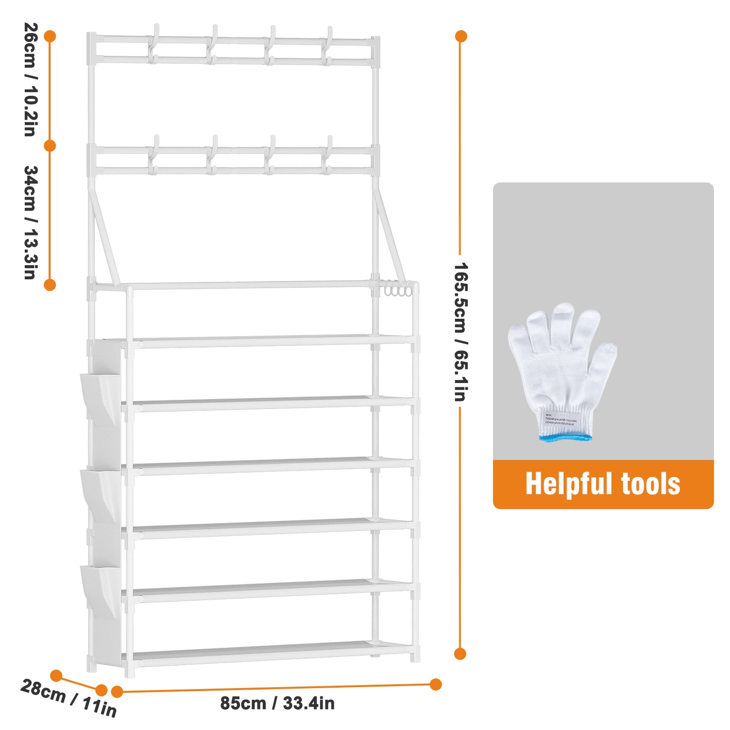 OYREL Shoe Rack 6 Tier Shoes Organizer 24-30 Pairs Shoe Racks for Closet Front Door Entrance Large Capacity Space Saving Shoe Storage Organizer with Multifunctional 5 Hooks and Side Pocket
