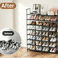 OYREL Shoe Rack 8 Tier 32-40 Pairs Shoes, Shoe Storage Organizer Large with Side Bag Space Saving for Closet, Entryway, Garage, Bedroom Non-Woven Shoe Rack Shelf Black