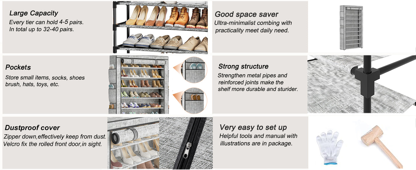 OYREL Shoe Rack 10Tier Large Capacity 50-56Pairs Beautiful Tall Shoe Shelf Free Standing Storage Cabinet Entryway Closet
