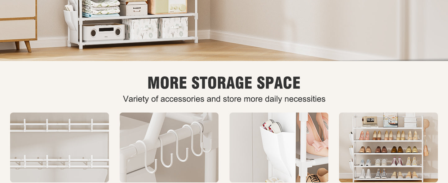 OYREL Shoe Rack 5 Tier Shoe Racks Organizer 20-25 Pairs Shoes Rack for Closet Entrance Shoe Storage Shelf with Hooks and Side Pocket Entryway Shoe Holder Space Saving Free Standing Shoe Racks