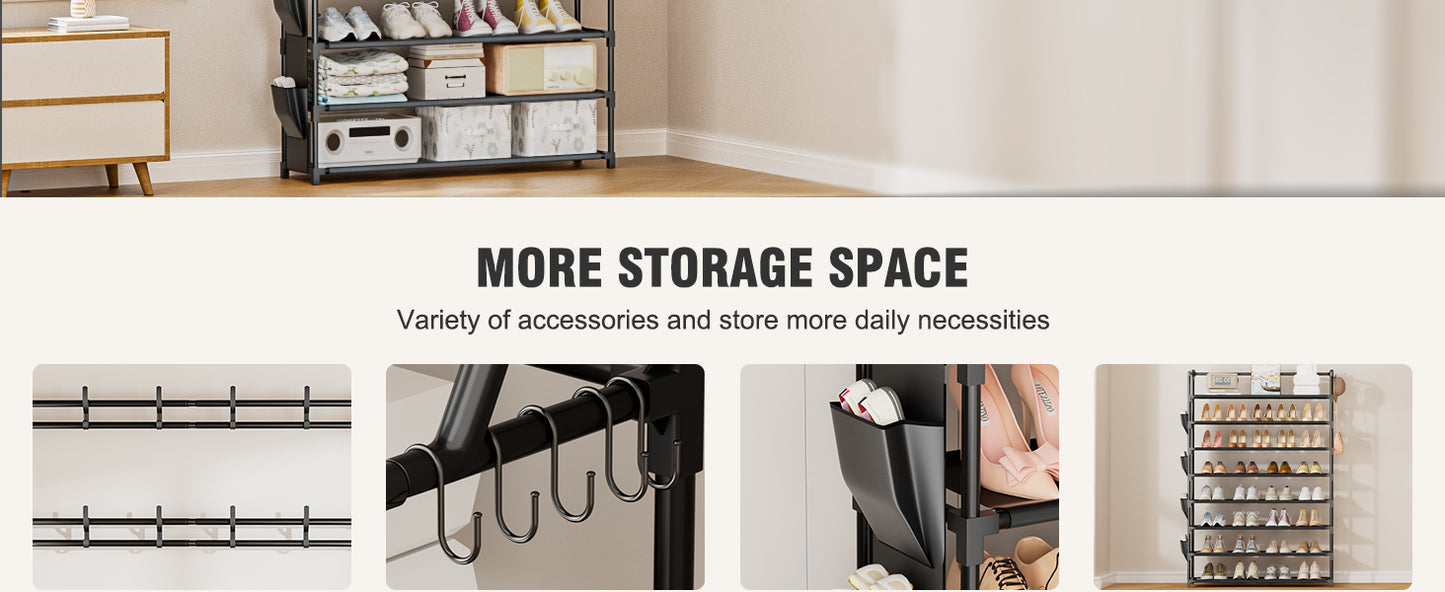 OYREL Shoe Rack 8 Tier Large Shoe Organizer Storage 32-40 Pairs Metal Shoe Storage Rack with Hooks and Side Pocket for Entrance Entryway Closet Shoe Shelf Holder
