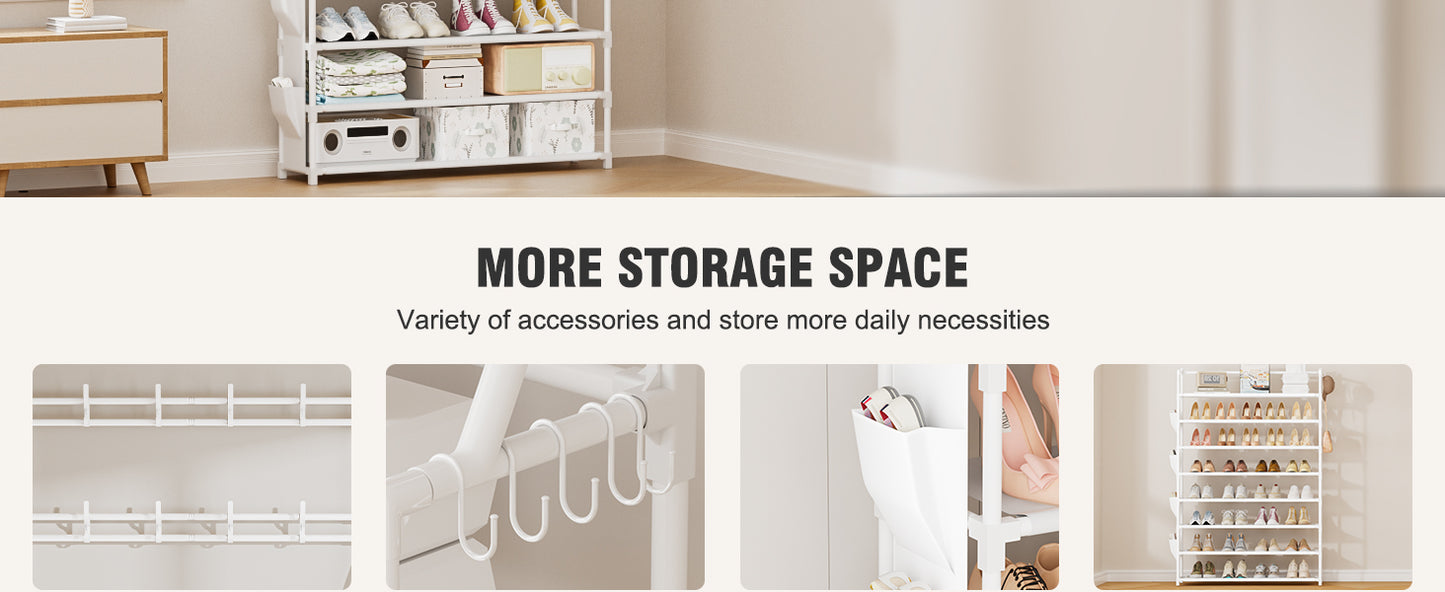 OYREL Shoe Rack 8 Tier Large Shoe Organizer Storage 32-40 Pairs Metal Shoe Storage Rack with Hooks and Side Pocket for Entrance Entryway Closet Shoe Shelf Holder