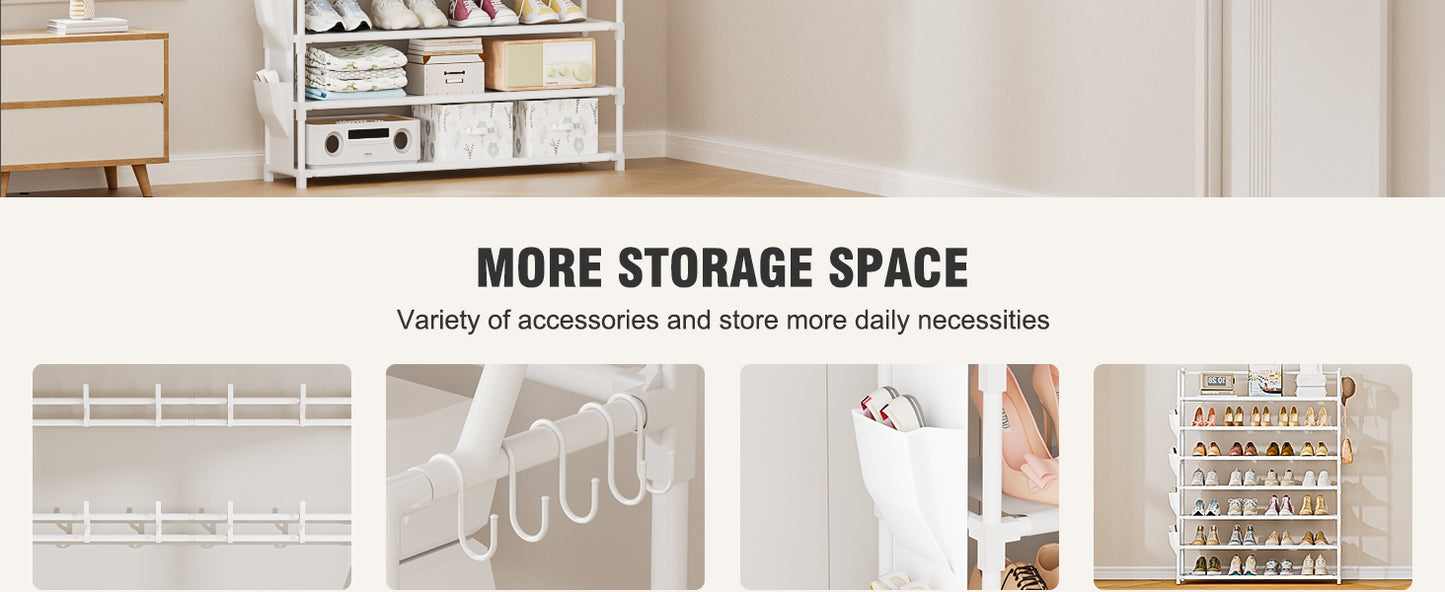 OYREL Shoe Rack 7 Tier Sturdy Shoe Racks for Closet Shoes Organizer for 28-35 Pairs Large Capacity Shoe Storage Rack with Multifunctional 5 Hooks and Side Pocket for Entrance Entryway