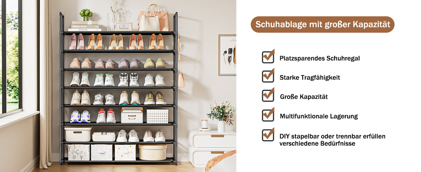 OYREL Schuhregal 8 Ebenen, Große Kapazität Shoe Rack Schuhablage mit Seitentasche für 32-40 Paar Schuhe, Stark Schuhaufbewahrung für Schrank, Flur, Closet, Draußen, 85cm Breit Shoe Storage Schwarz