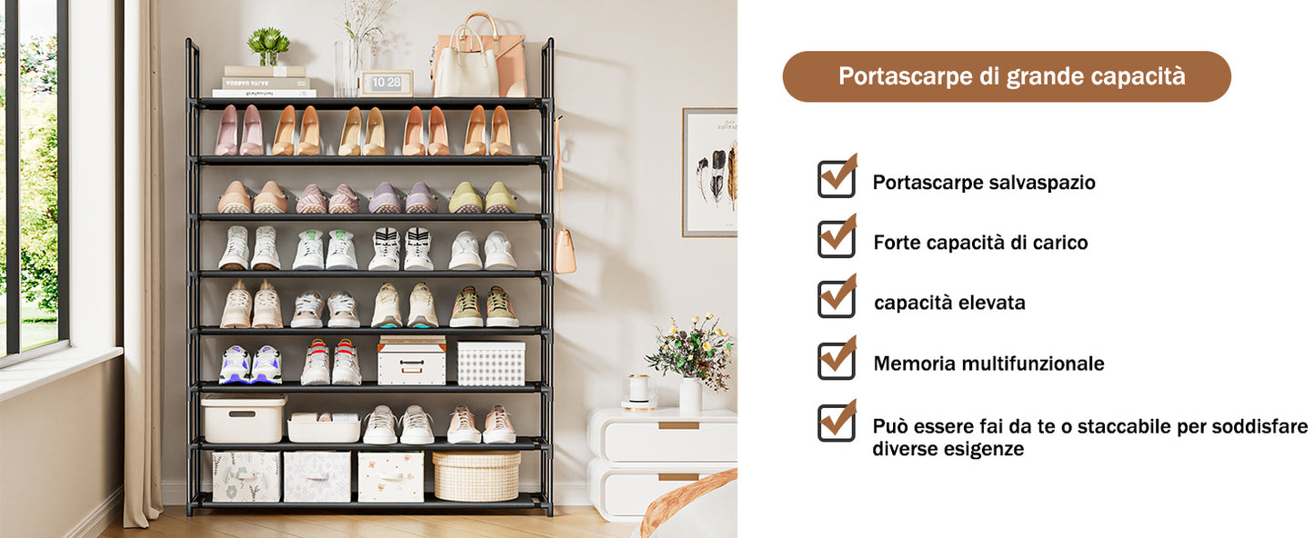 OYREL Scarpiera a 8 ripiani, organizer per scarpe, 32-40 paia, scarpiera per armadio, salvaspazio, scarpiera