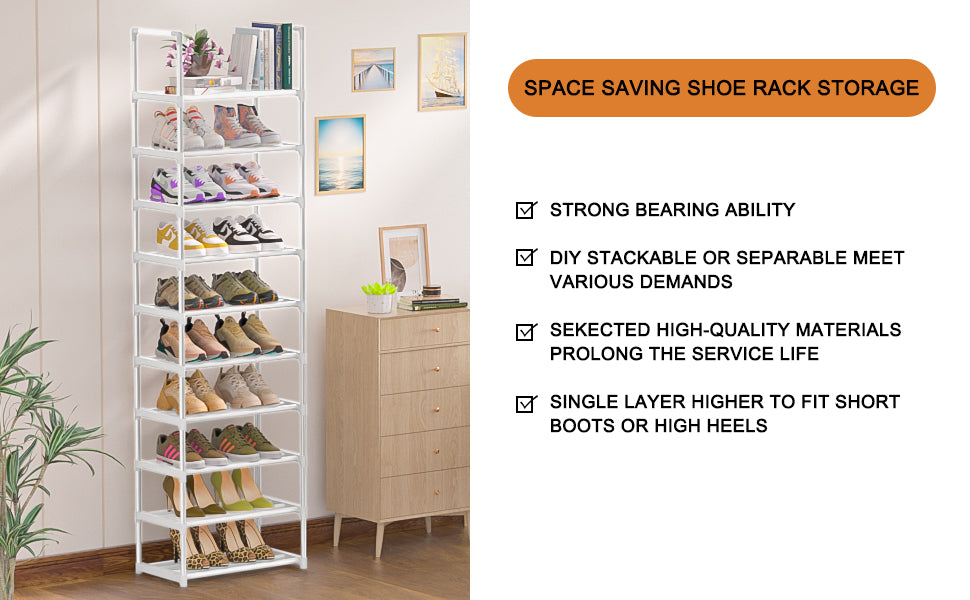 OYREL Sturdy Metal Shoe Rack Organizer, Narrow Shelf Stand for Closets
