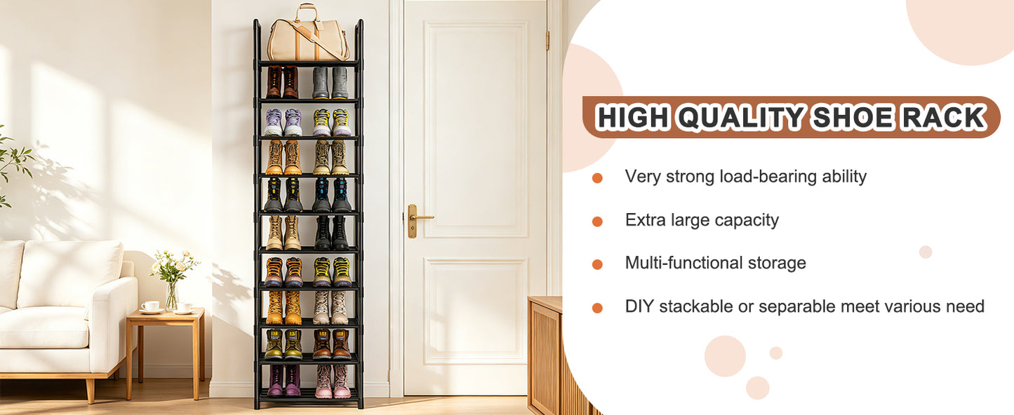 OYREL Shoe Rack, Upgrade Plus Narrow Shoes Storage Organizer, Any Shoes & Boots, Sturdy Metal 10 Tier Tall Organizers Shelf for Closets, Entryway, Stackable Free Standing Racks, Small Space, Bedroom