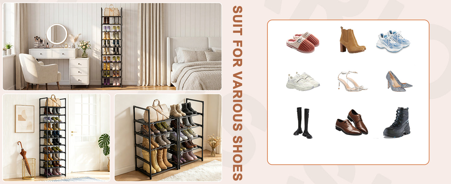 OYREL Shoe Rack, Upgrade Plus Narrow Shoes Storage Organizer, Any Shoes & Boots, Sturdy Metal 10 Tier Tall Organizers Shelf for Closets, Entryway, Stackable Free Standing Racks, Small Space, Bedroom