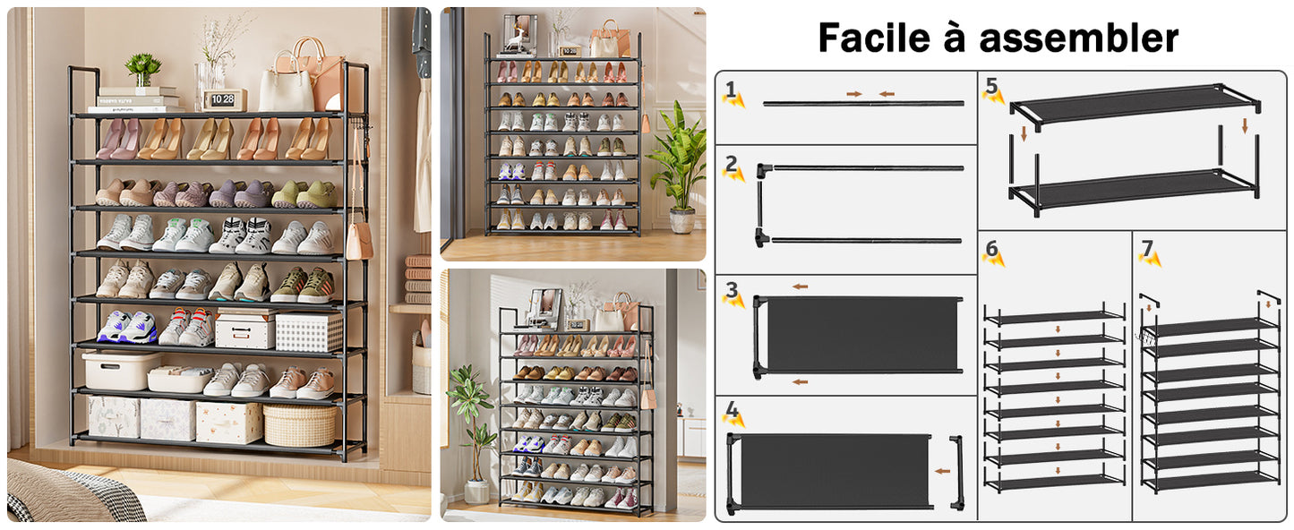 OYREL Étagère à Chaussures à 8 étages - Rangement de Chaussures - 32 à 40 Paires - Étagère à Chaussures pour Armoire - Organiseur d'entrée - Support à Chaussures Peu encombrant
