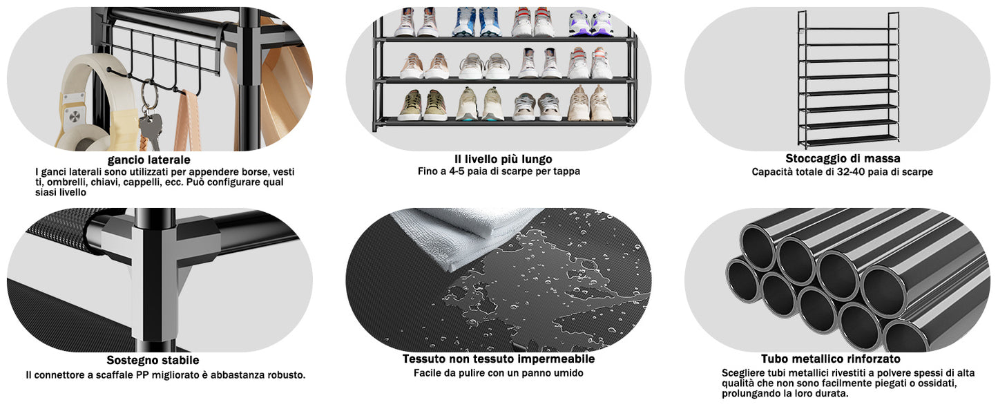 OYREL Scarpiera a 8 ripiani, organizer per scarpe, 32-40 paia, scarpiera per armadio, salvaspazio, scarpiera