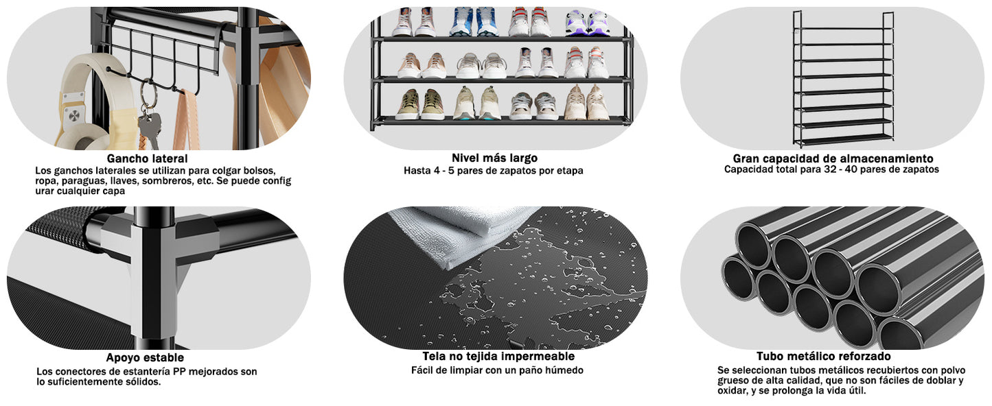 OYREL Zapatero de 8 Niveles, Organizador de Zapatos de 32 a 40 Pares, para Armario, Organizador de Entrada, Zapatero, Ahorro de Espacio, Zapatero, Grande, Torre de Zapatos