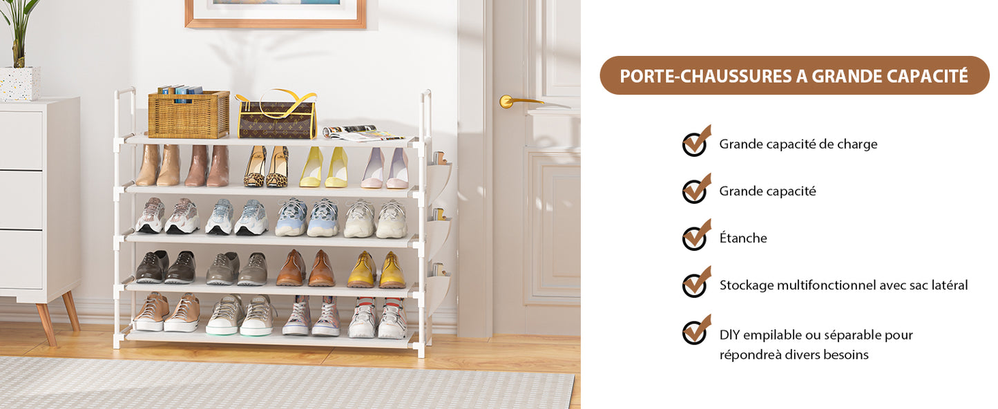 OYREL Étagère à Chaussures à 5 Niveaux Rangement de Chaussures - 20 à 25 Paires - Étagère à Chaussures pour Armoire Organiseur d'entrée - Support à Chaussures Peu encombrant