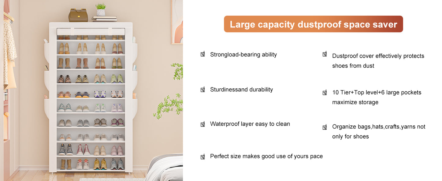 OYREL Shoe Rack 10Tier Large Capacity 50-56Pairs Beautiful Tall Shoe Shelf Free Standing Storage Cabinet Entryway Closet