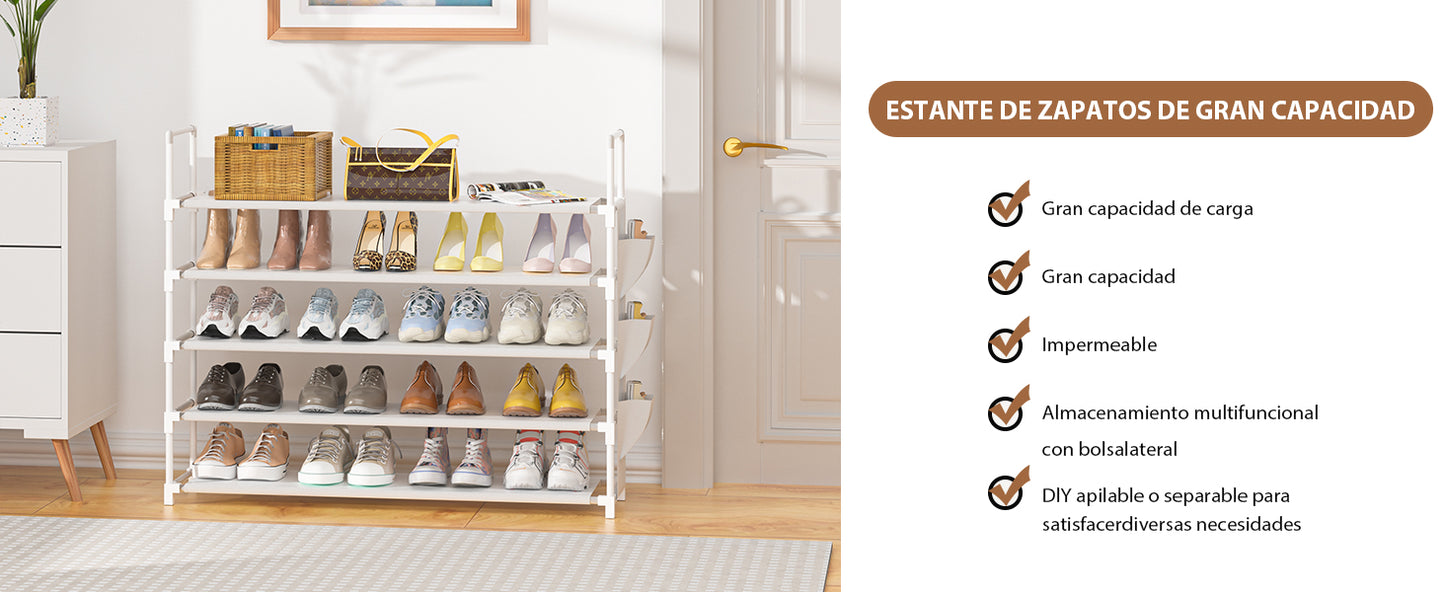 OYREL Zapatero de 5 Niveles, Organizador de Zapatos, 20 – 25 Pares, Zapatero para Armario, Organizador de Entrada, Zapatero, Ahorro de Espacio, Zapatero Grande