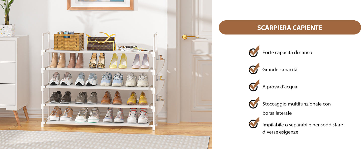 OYREL Scarpiera a 5 livelli, organizer per scarpe, 20-25 paia, scarpiera per armadio, scarpiera, organizer per ingresso, scarpiera salvaspazio
