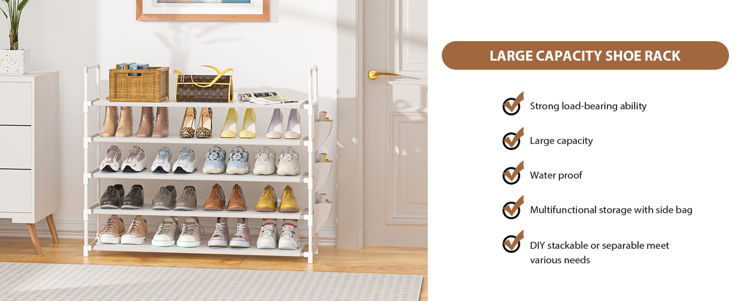 Shoe Rack 5 Tier Shoe Organizer Shoe Storage 20-25 Pairs Shoe Rack for Closet Shoe Rack Organizer Entryway Shoe Holder Space Saving Shoe Shelf Shoe Stand Large Tall Shoe Tower Bedroom Garage Door