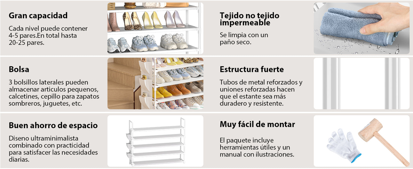OYREL Zapatero de 5 Niveles, Organizador de Zapatos, 20 – 25 Pares, Zapatero para Armario, Organizador de Entrada, Zapatero, Ahorro de Espacio, Zapatero Grande