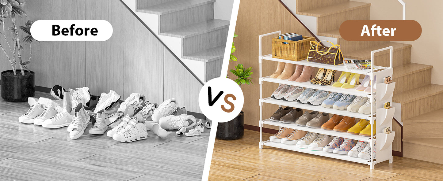 Shoe Rack 5 Tier Shoe Organizer Shoe Storage 20-25 Pairs Shoe Rack for Closet Shoe Rack Organizer Entryway Shoe Holder Space Saving Shoe Shelf Shoe Stand Large Tall Shoe Tower Bedroom Garage Door