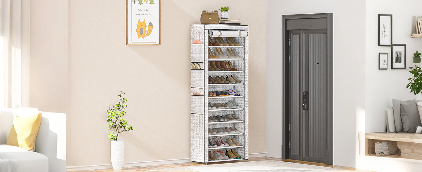 OYREL Shoe Rack 10 Tier Tall 36-41Pairs with 6 Large Pockets Large Storage Capacity Dustproof Shoes Storage for Closet Entryway, Sturdy Black Shoe Organizer Stand Shelf with Cover