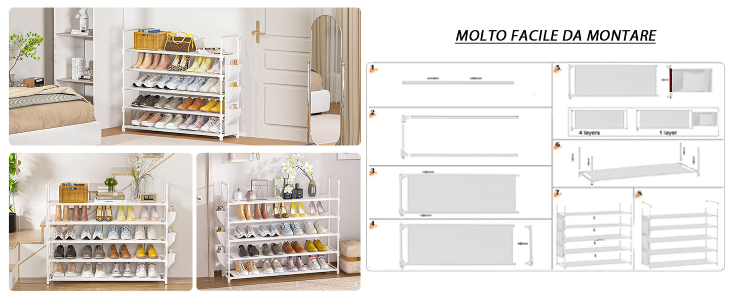 OYREL Scarpiera a 5 livelli, organizer per scarpe, 20-25 paia, scarpiera per armadio, scarpiera, organizer per ingresso, scarpiera salvaspazio