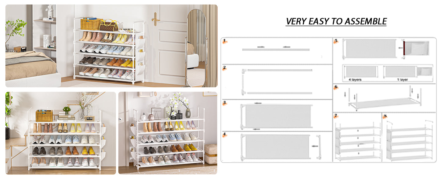 Shoe Rack 5 Tier Shoe Organizer Shoe Storage 20-25 Pairs Shoe Rack for Closet Shoe Rack Organizer Entryway Shoe Holder Space Saving Shoe Shelf Shoe Stand Large Tall Shoe Tower Bedroom Garage Door