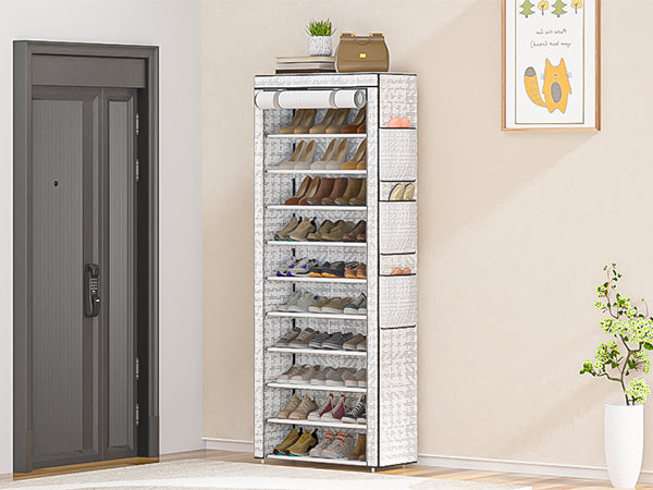OYREL Shoe Rack 10 Tier Tall 36-41Pairs with 6 Large Pockets Large Storage Capacity Dustproof Shoes Storage for Closet Entryway, Sturdy Black Shoe Organizer Stand Shelf with Cover