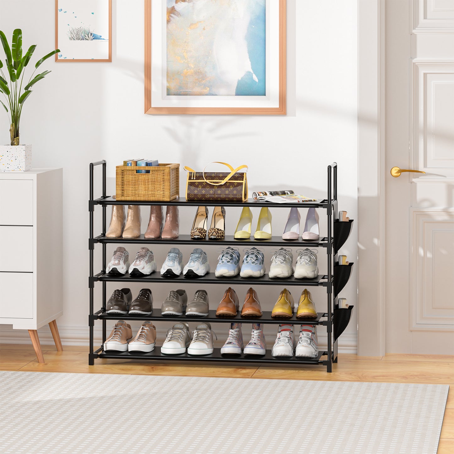 OYREL Étagère à Chaussures à 5 Niveaux Rangement de Chaussures - 20 à 25 Paires - Étagère à Chaussures pour Armoire Organiseur d'entrée - Support à Chaussures Peu encombrant