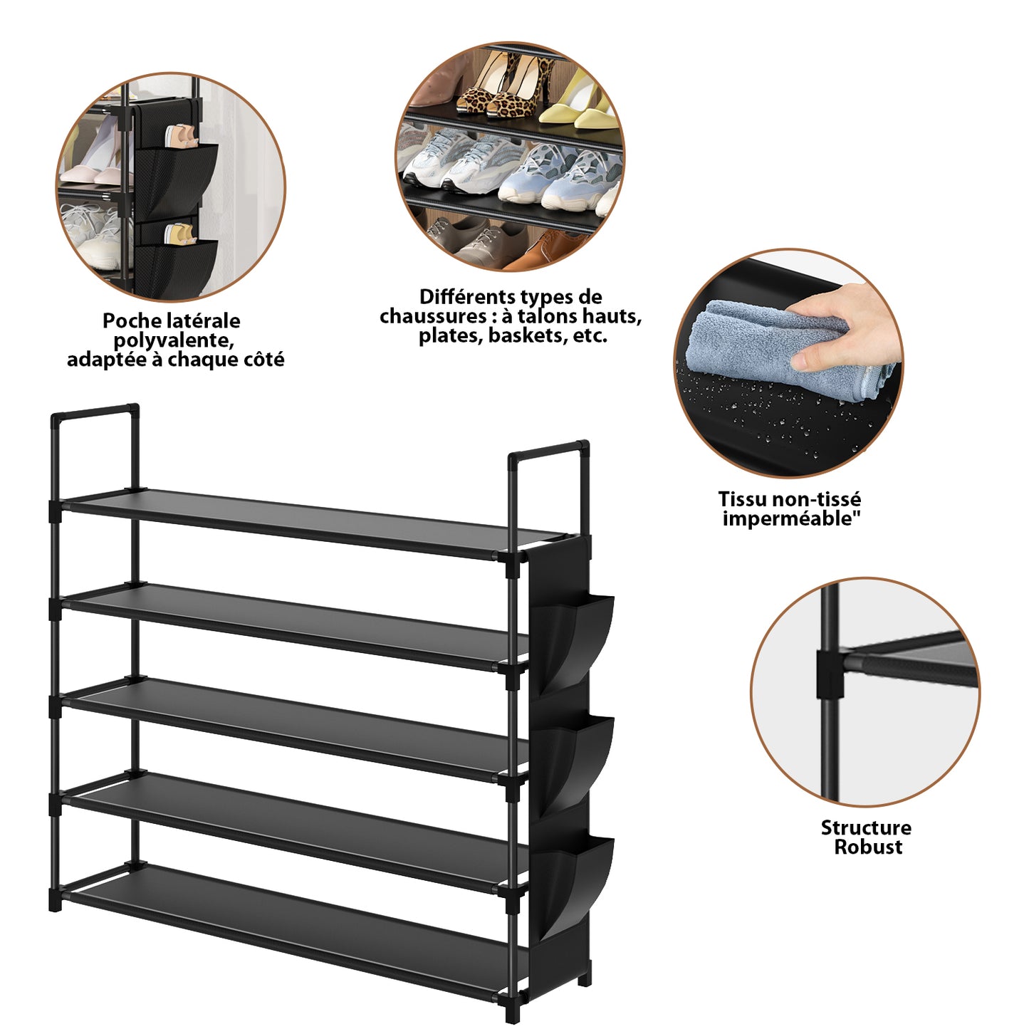 OYREL Étagère à Chaussures à 5 Niveaux Rangement de Chaussures - 20 à 25 Paires - Étagère à Chaussures pour Armoire Organiseur d'entrée - Support à Chaussures Peu encombrant
