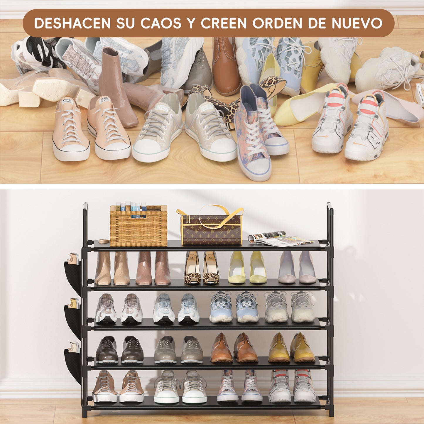 OYREL Zapatero de 5 Niveles, Organizador de Zapatos, 20 – 25 Pares, Zapatero para Armario, Organizador de Entrada, Zapatero, Ahorro de Espacio, Zapatero Grande