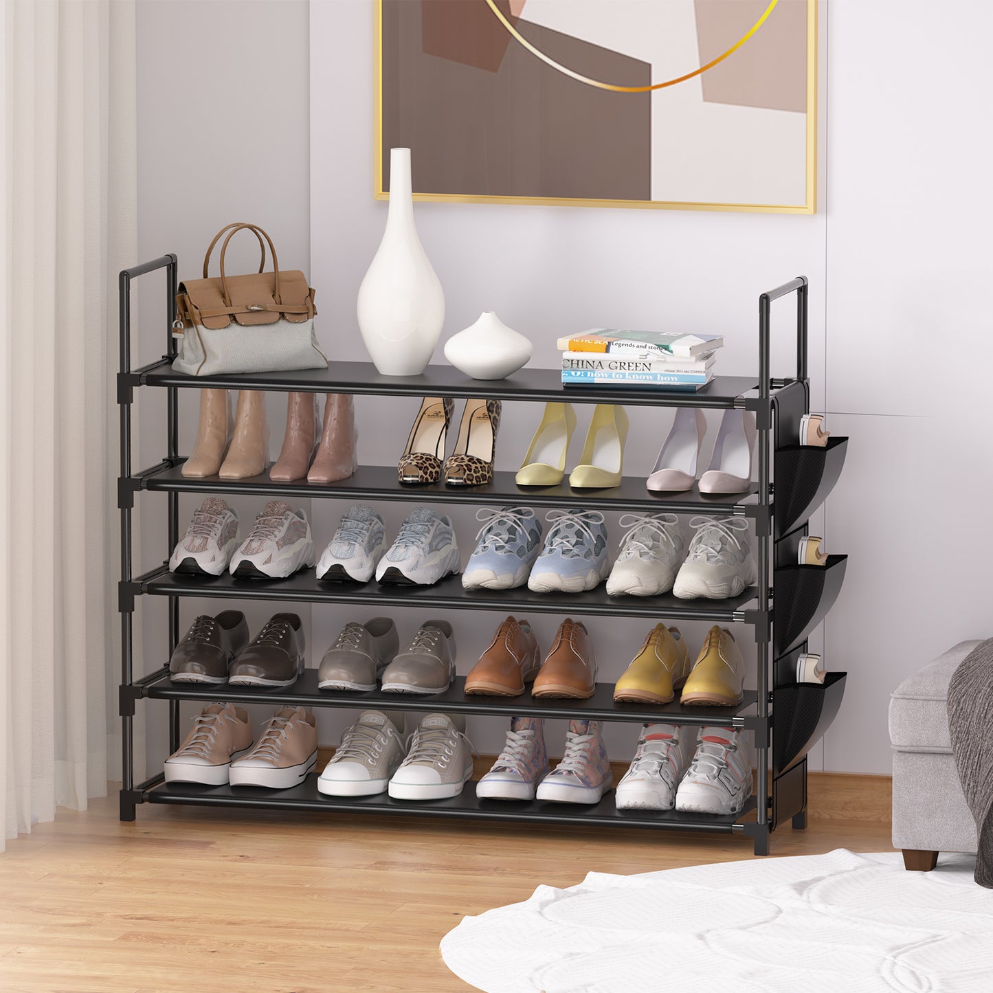 OYREL Scarpiera a 5 livelli, organizer per scarpe, 20-25 paia, scarpiera per armadio, scarpiera, organizer per ingresso, scarpiera salvaspazio