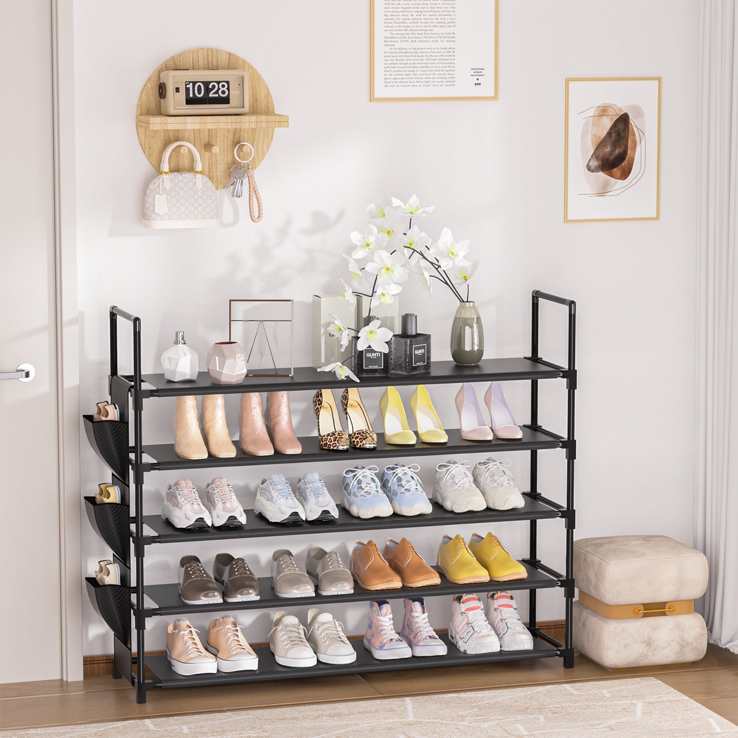 OYREL Scarpiera a 5 livelli, organizer per scarpe, 20-25 paia, scarpiera per armadio, scarpiera, organizer per ingresso, scarpiera salvaspazio