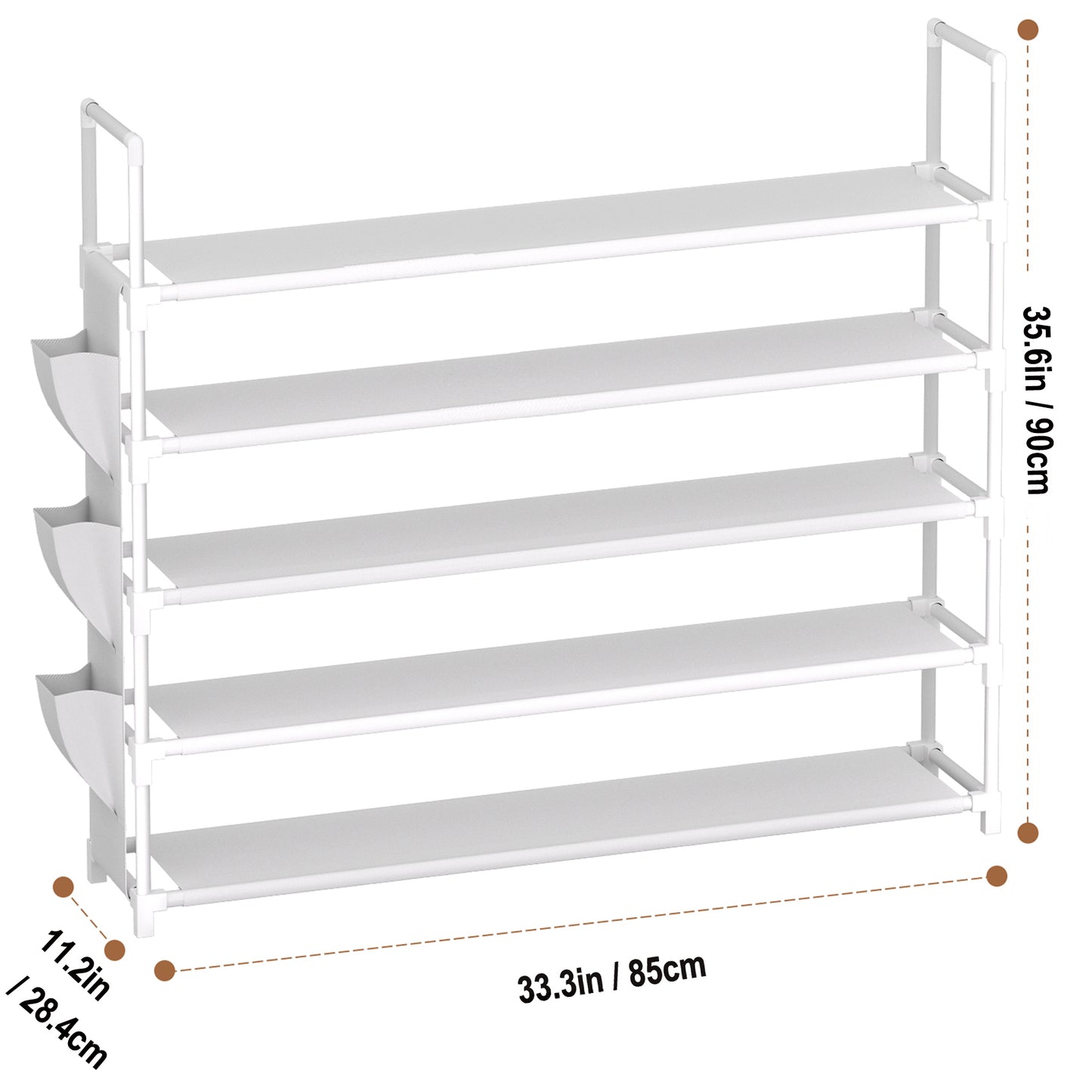 OYREL Schuhregal 5 Ebenen, Große Kapazität Shoe Rack Schuhablage mit Seitentasche für 20-25 Paar Schuhe, Stark Schuhaufbewahrung für Schrank, Flur, Closet, Draußen, 85cm Breit Shoe Storage Weiß