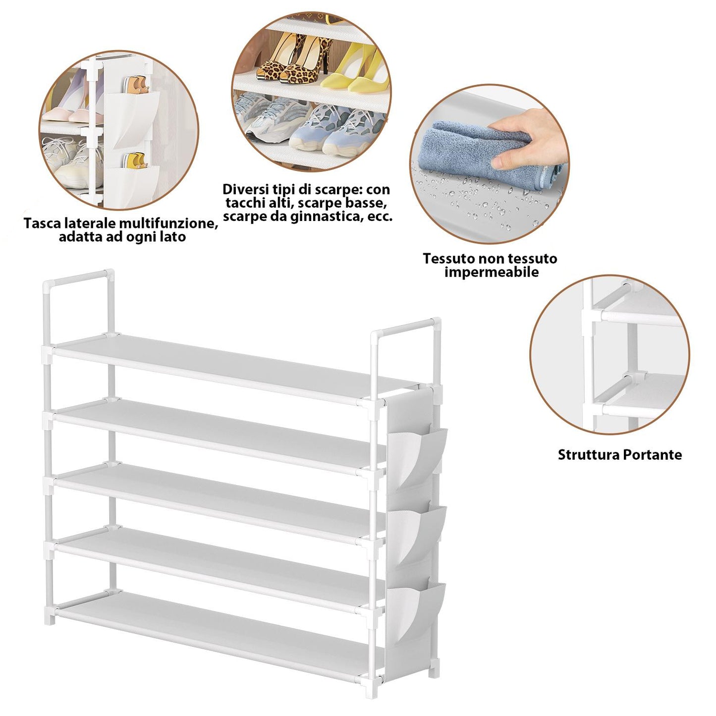 OYREL Scarpiera a 5 livelli, organizer per scarpe, 20-25 paia, scarpiera per armadio, scarpiera, organizer per ingresso, scarpiera salvaspazio