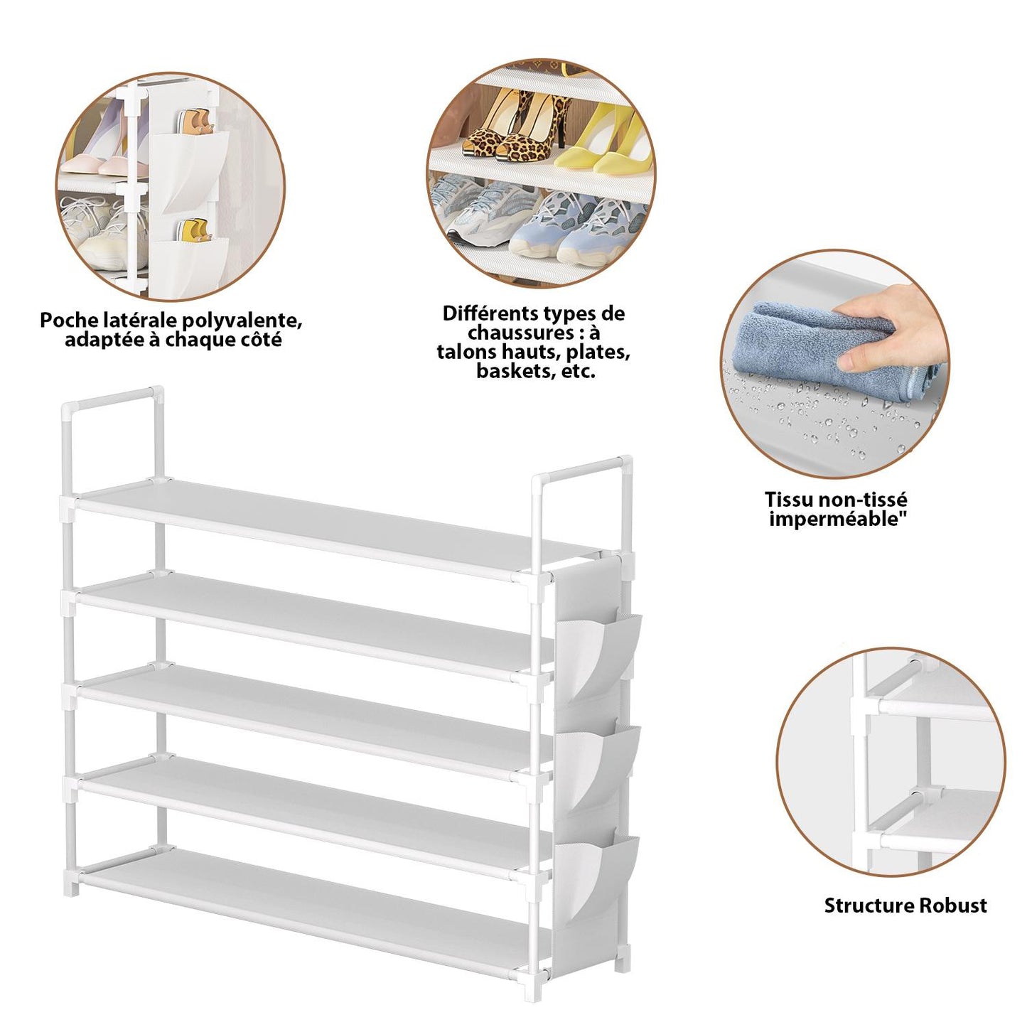 OYREL Étagère à Chaussures à 5 Niveaux Rangement de Chaussures - 20 à 25 Paires - Étagère à Chaussures pour Armoire Organiseur d'entrée - Support à Chaussures Peu encombrant