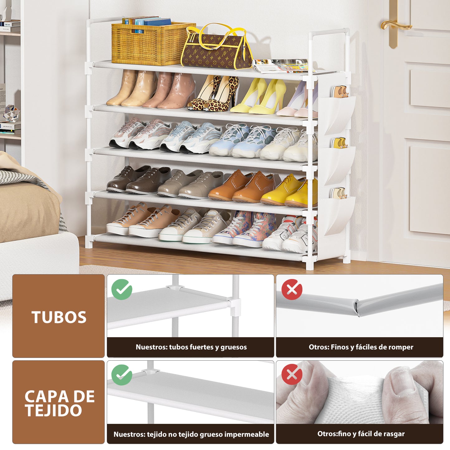 OYREL Zapatero de 5 Niveles, Organizador de Zapatos, 20 – 25 Pares, Zapatero para Armario, Organizador de Entrada, Zapatero, Ahorro de Espacio, Zapatero Grande