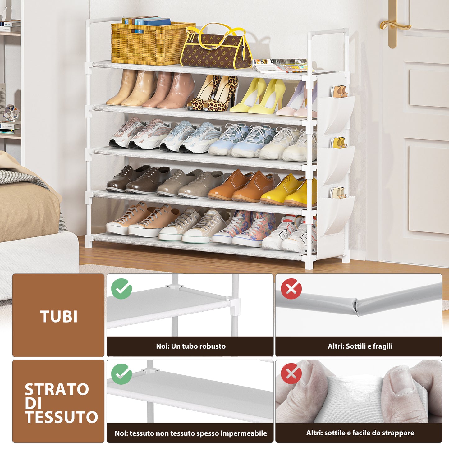 OYREL Scarpiera a 5 livelli, organizer per scarpe, 20-25 paia, scarpiera per armadio, scarpiera, organizer per ingresso, scarpiera salvaspazio