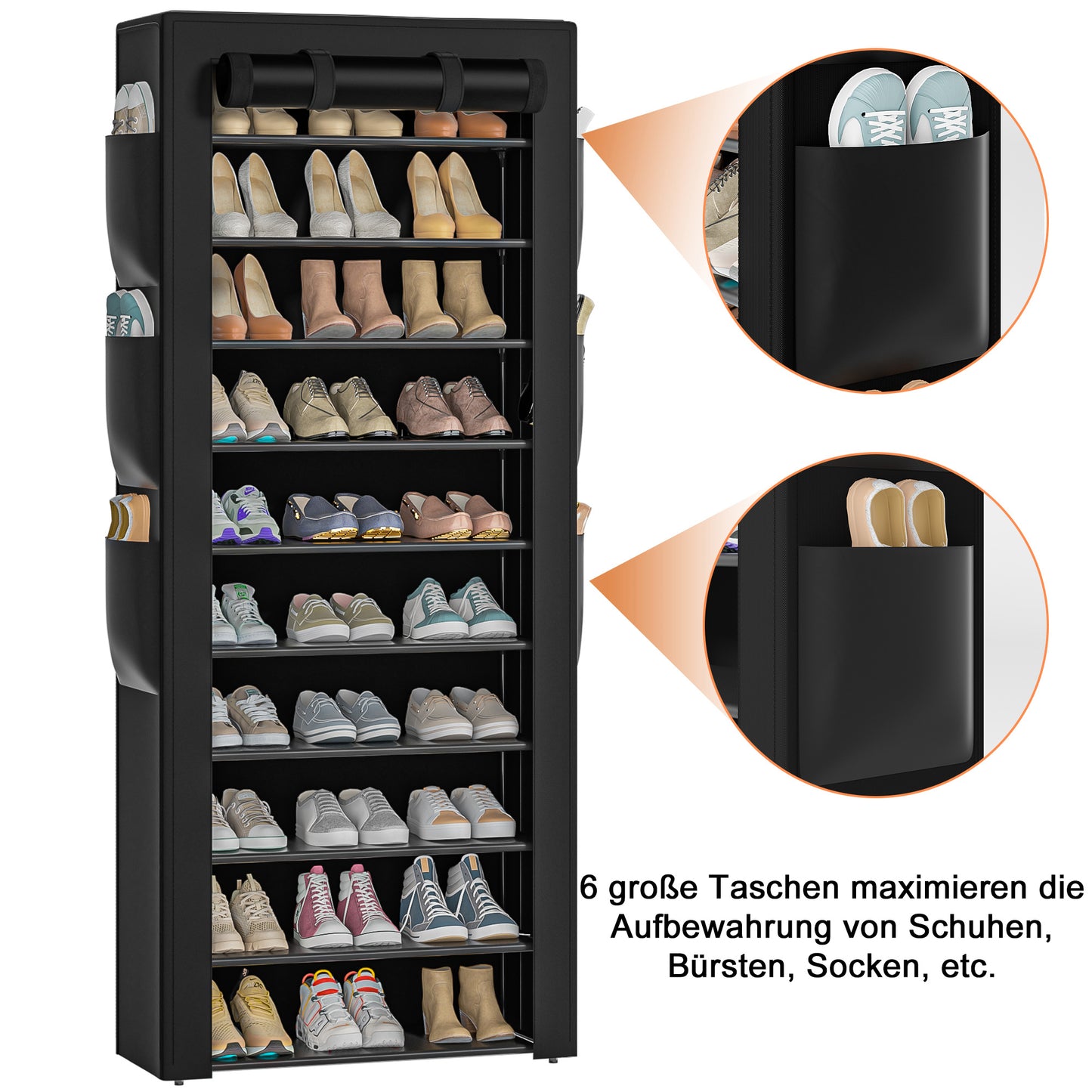 OYREL Schuhregal mit 11 Ebenen, Schuhschrank Hoch mit Staubdichtem Überzug, Große Shoe Rack für 36-41 Paar Schuhe, Geschlossen Schuhablage Stoff, Schuhaufbewahrung für Flur, Closet, Schwarz