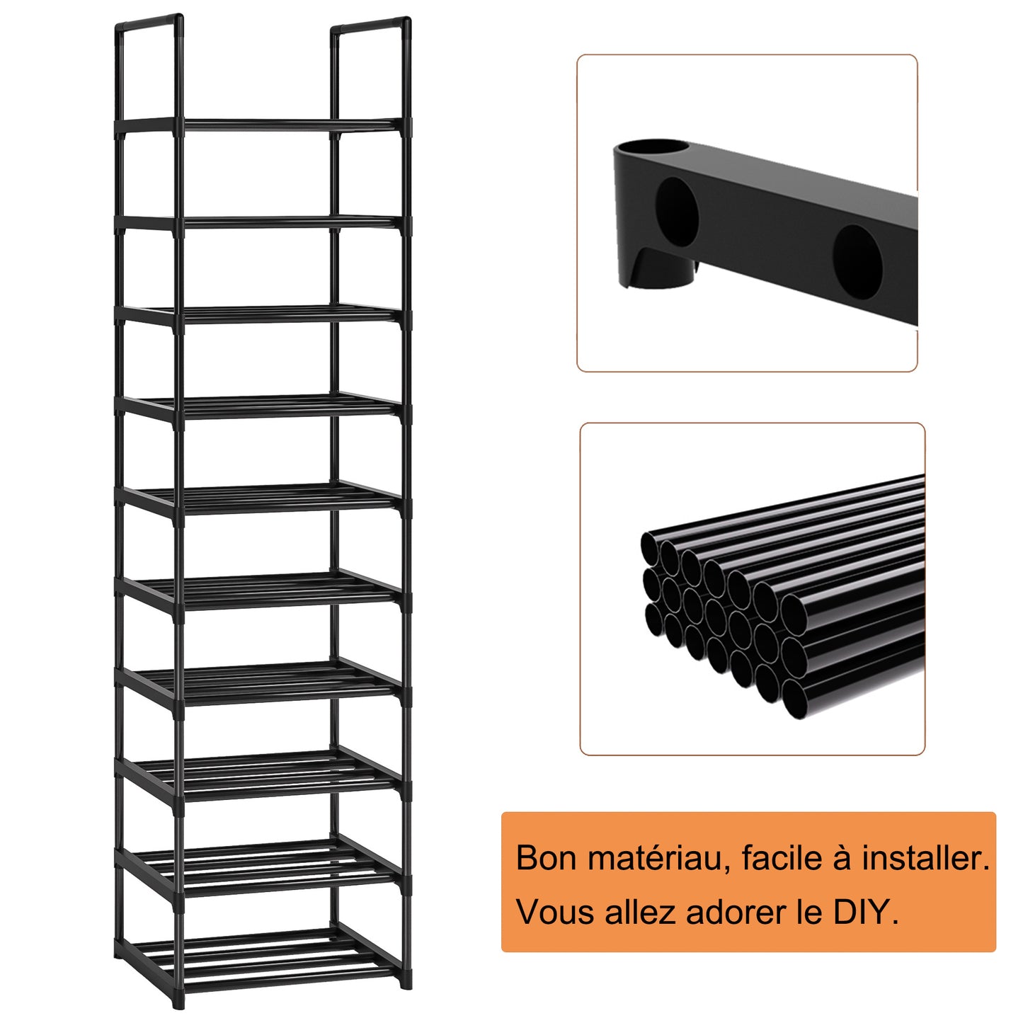 OYREL Étagère à Chaussures 10 Niveaux Gain de Place, Organisateur de Chaussures Grande capacité pour 20-25 Paires, Armoire à Chaussures métallique Haute et étroite, pour entrée, Salon, Chambre