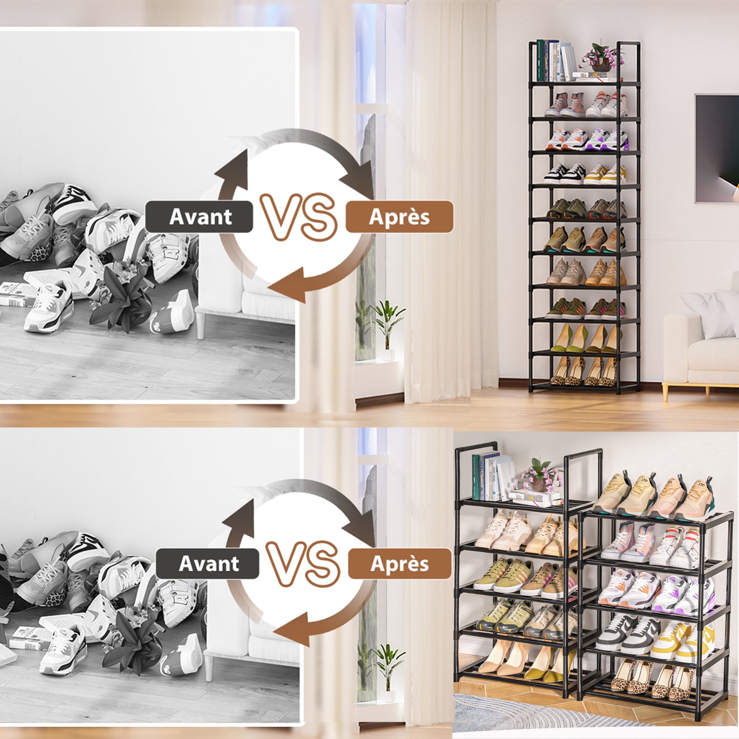 OYREL Étagère à Chaussures 10 Niveaux Gain de Place, Organisateur de Chaussures Grande capacité pour 20-25 Paires, Armoire à Chaussures métallique Haute et étroite, pour entrée, Salon, Chambre