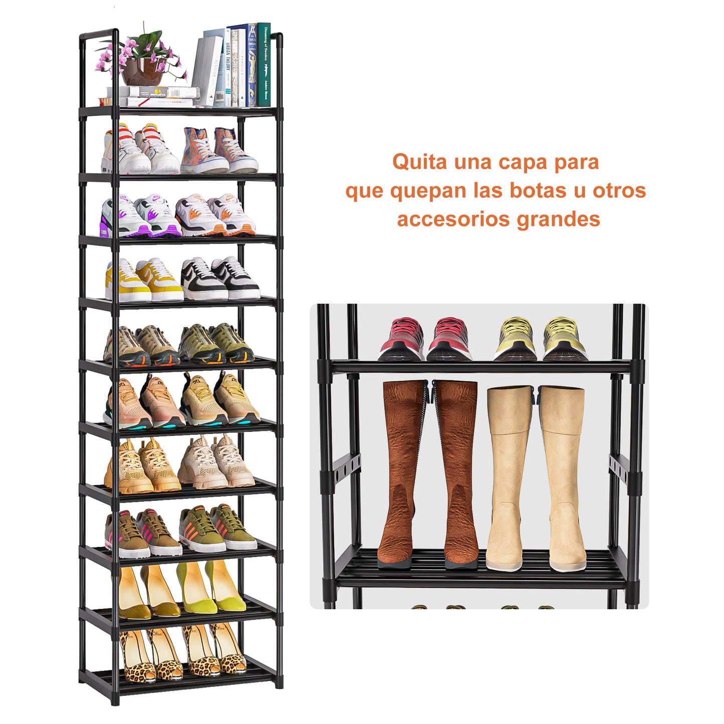 OYREL 10 Niveles Zapatero Estrecho, Robusto Zapatero metálico Organizador Alto, Zapatero Ahorra Espacio para armarios, entradas