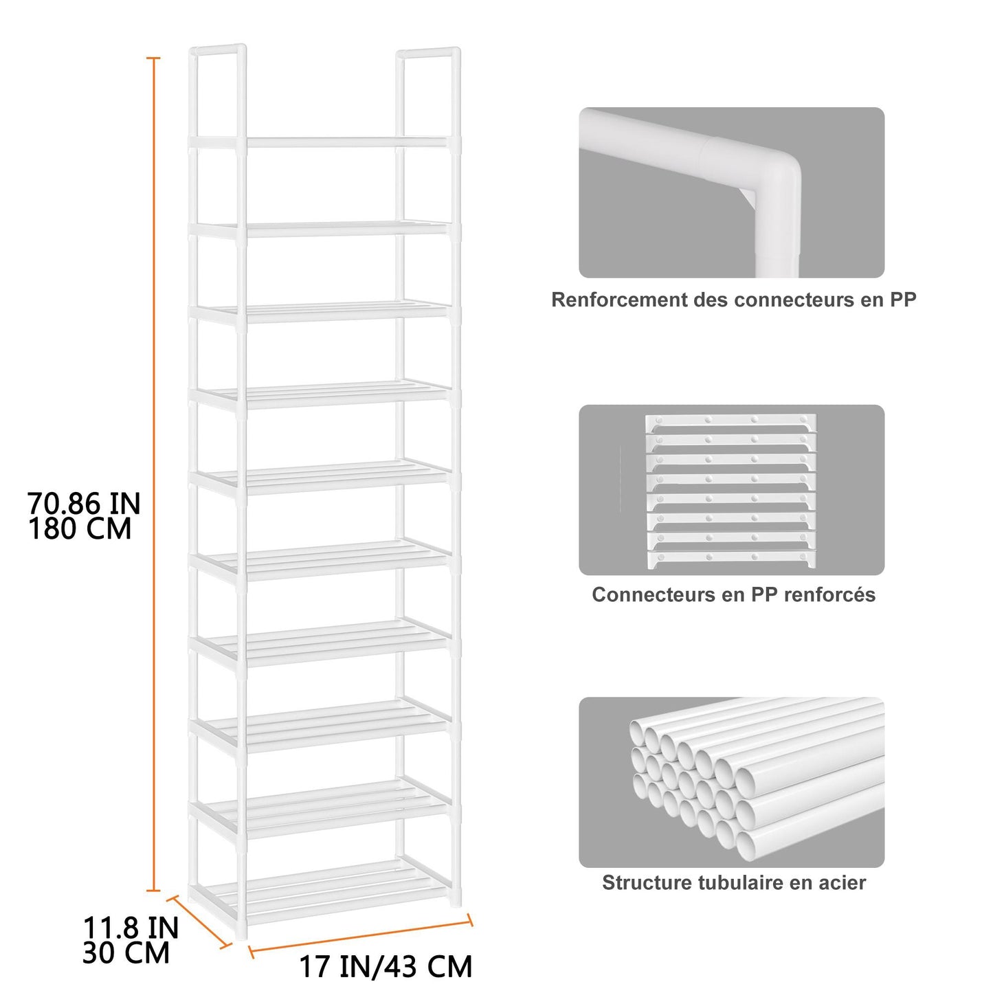 OYREL Étagère à Chaussures 10 Niveaux Gain de Place, Organisateur de Chaussures Grande capacité pour 20-25 Paires, Armoire à Chaussures métallique Haute et étroite, pour entrée, Salon, Chambre