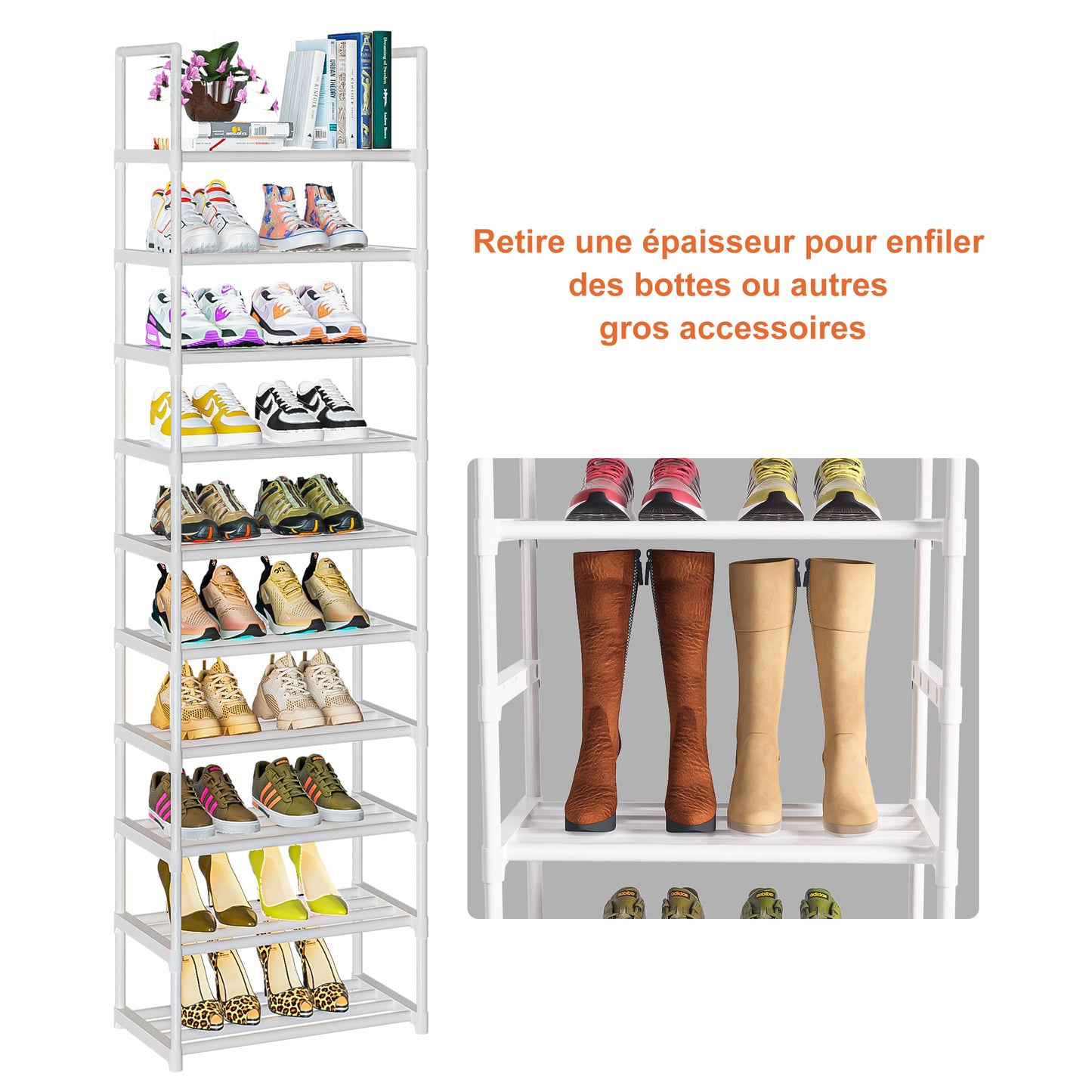 OYREL Étagère à Chaussures 10 Niveaux Gain de Place, Organisateur de Chaussures Grande capacité pour 20-25 Paires, Armoire à Chaussures métallique Haute et étroite, pour entrée, Salon, Chambre