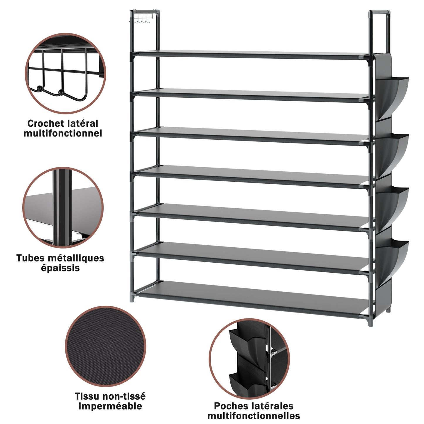 OYREL Étagère à Chaussures à 7 Niveaux - Rangement de Chaussures - 28 à 35 Paires - Étagère à Chaussures pour Armoire - Organiseur d'entrée - Support à Chaussures Peu encombrant