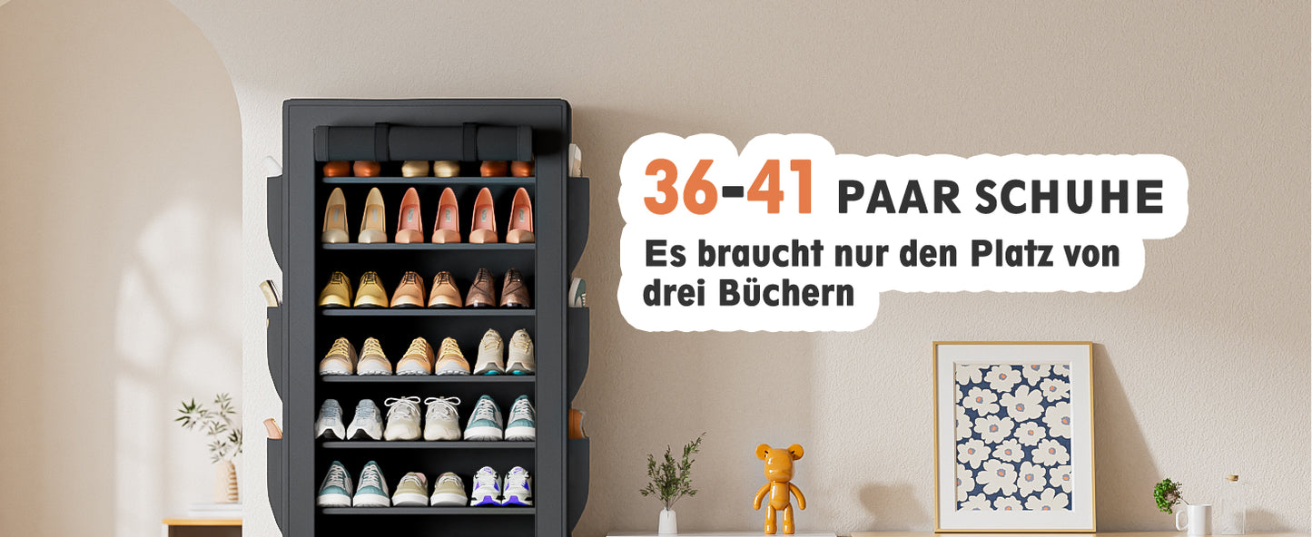 OYREL Schuhregal mit 11 Ebenen, Schuhschrank Hoch mit Staubdichtem Überzug, Große Shoe Rack für 36-41 Paar Schuhe, Geschlossen Schuhablage Stoff, Schuhaufbewahrung für Flur, Closet, Schwarz