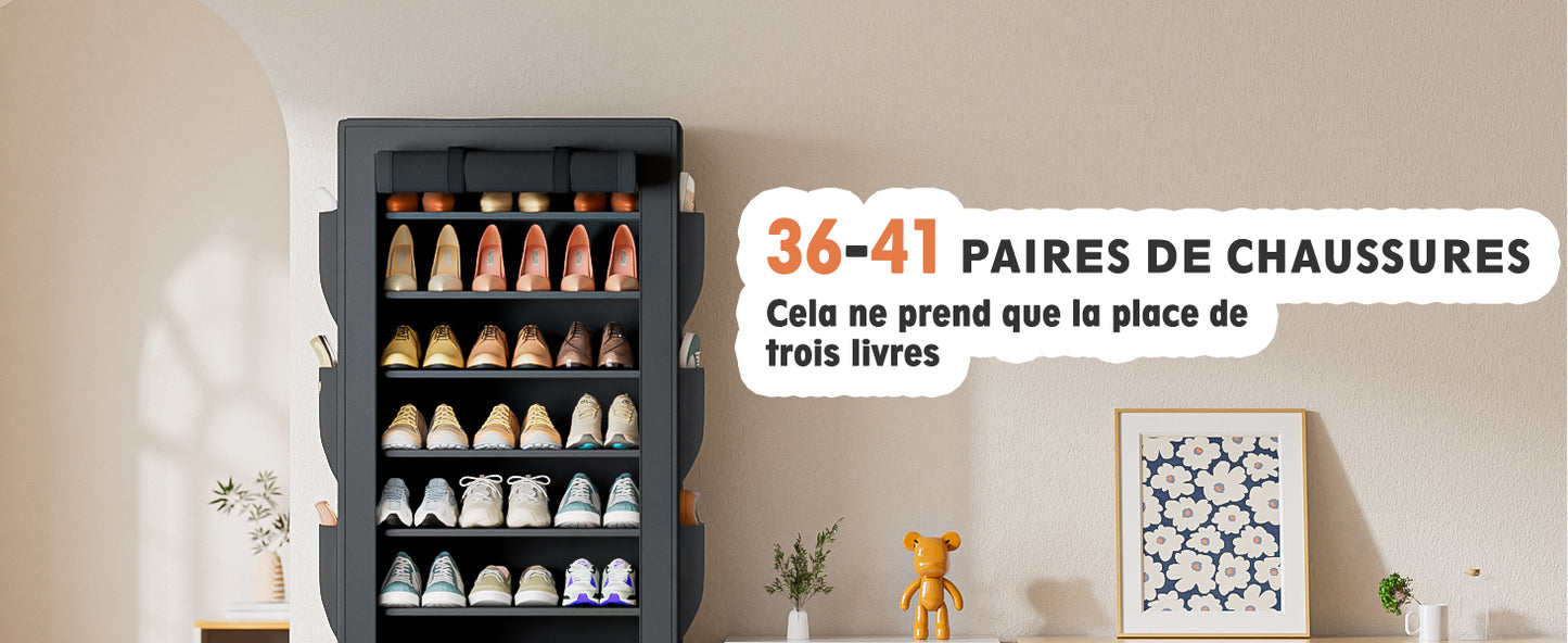OYREL Étagère à Chaussures 11 Niveaux, Grande Armoire à Chaussures Haute pour 36-41 Paires de Chaussures, Stockage Chaussure-Organisateur avec Couverture étanche à la poussière